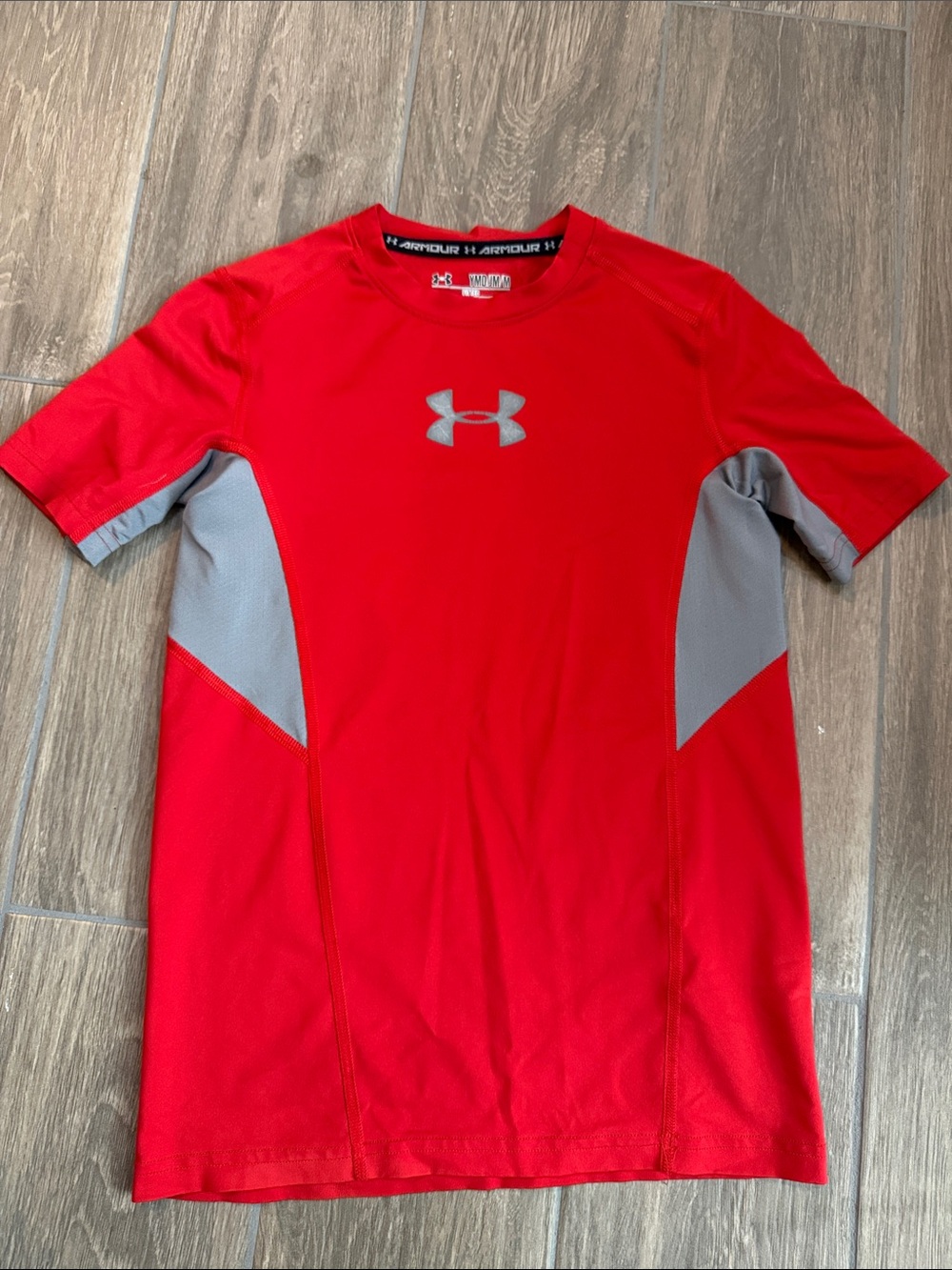 Under Armour Red Short Sleeve Performance Tee with Gray Panels